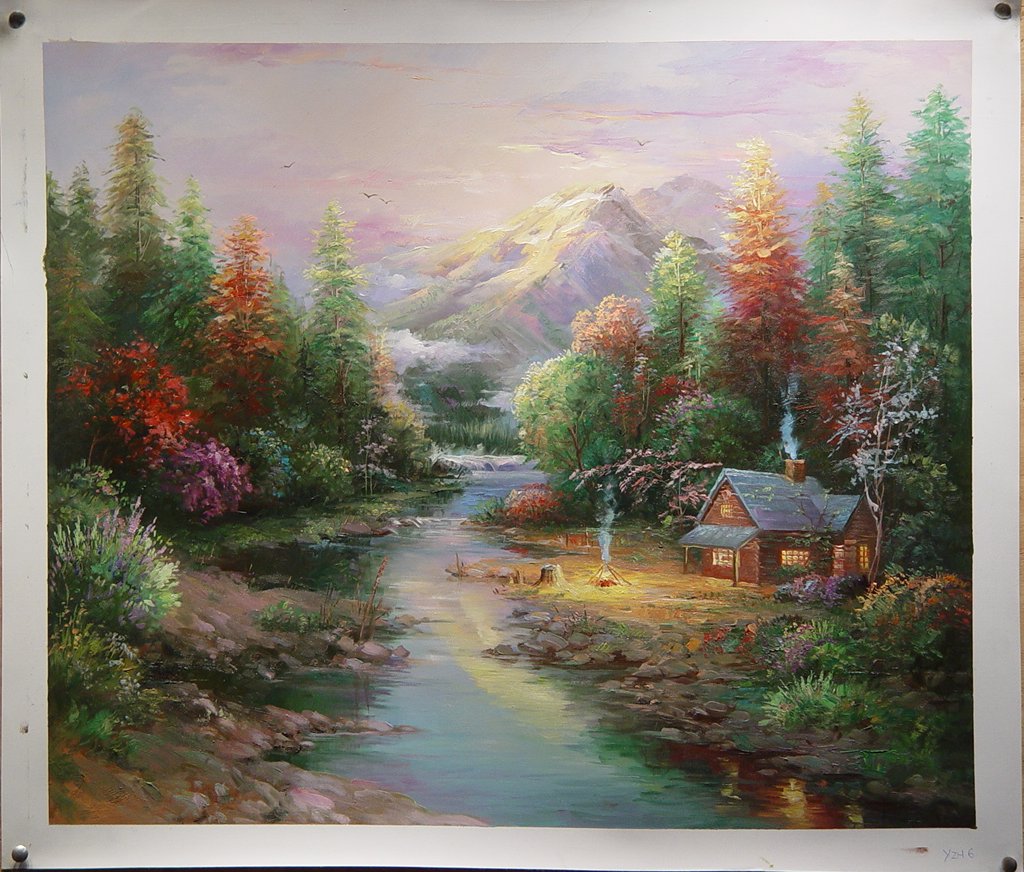 (image for) Handmade oil painting Copy paintings of famous artists Thomas Kinkade's painting, NO.67